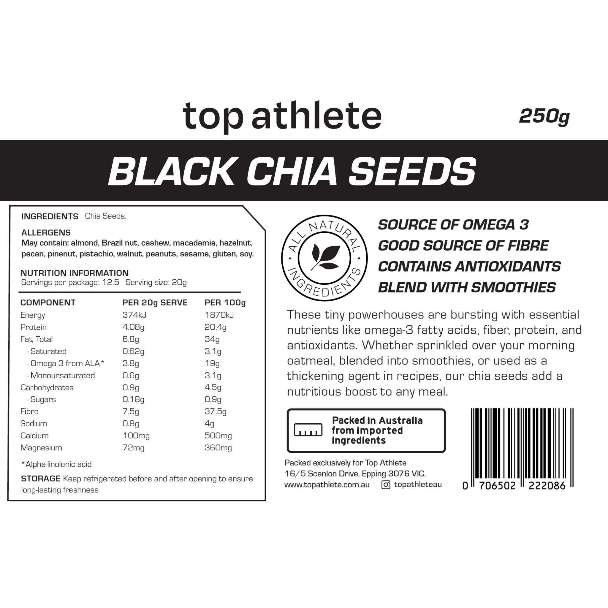 chia seeds nutritional panel