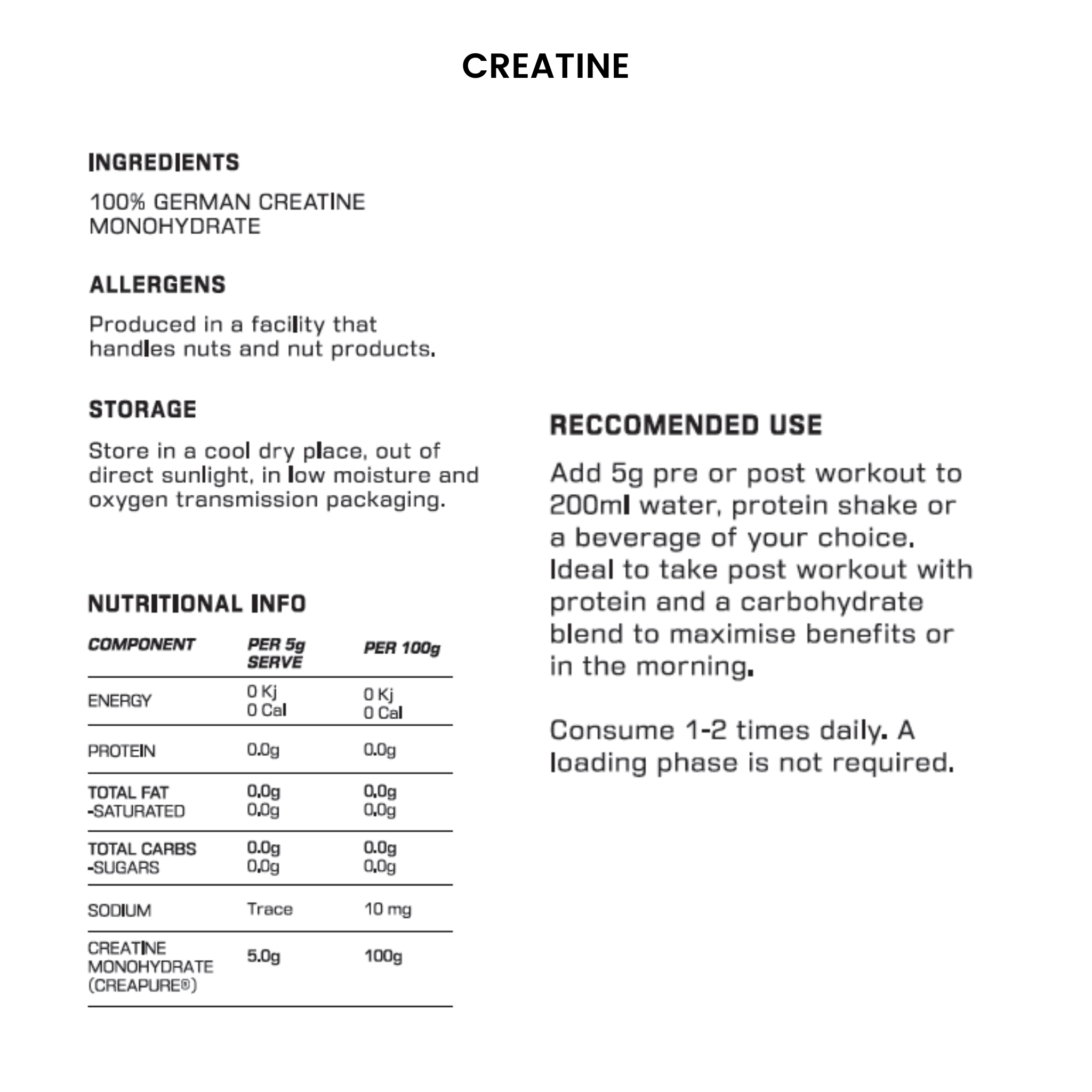 top athlete creatine powder nutritional panel
