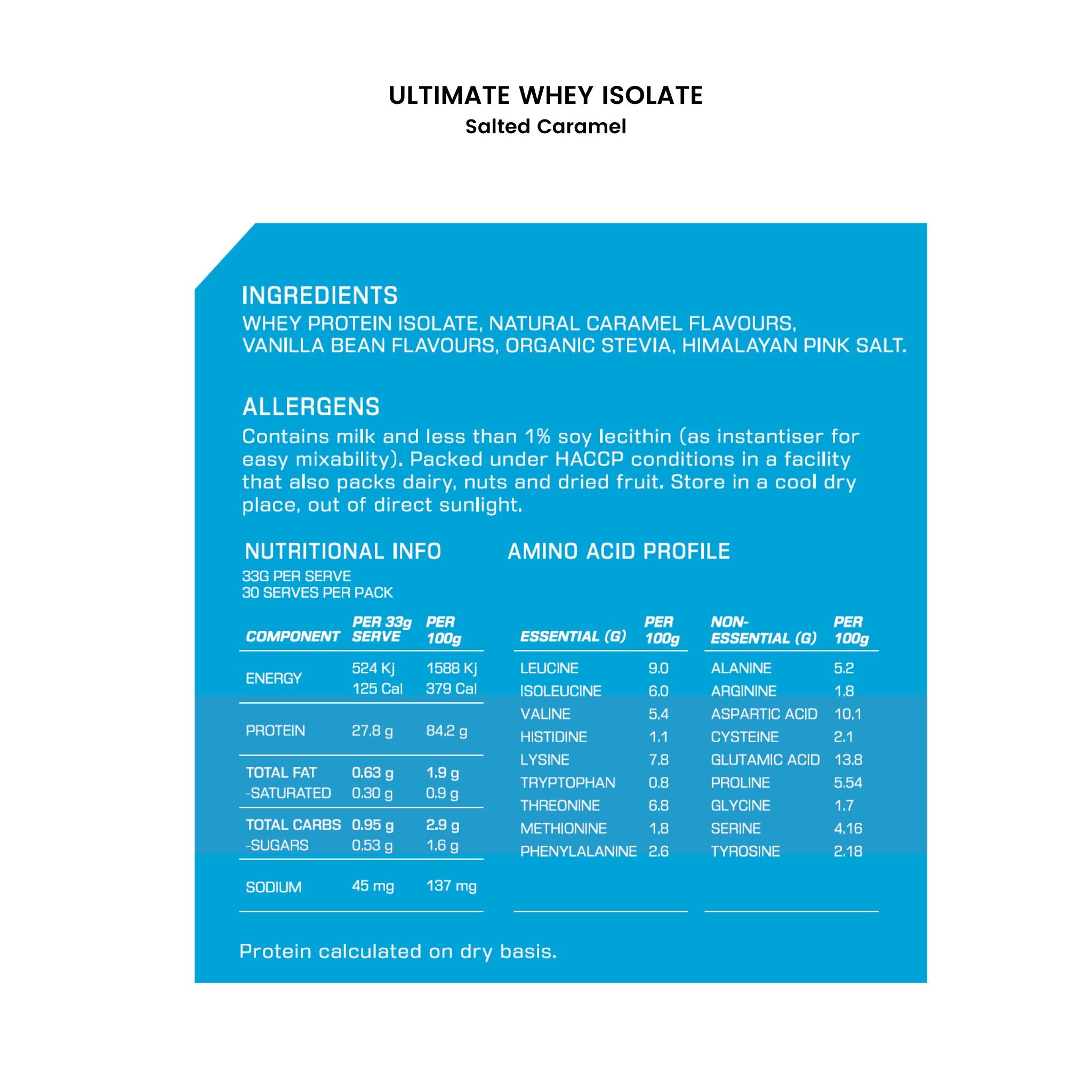 top athlete ultimate whey isolate salted caramel nutritional panel
