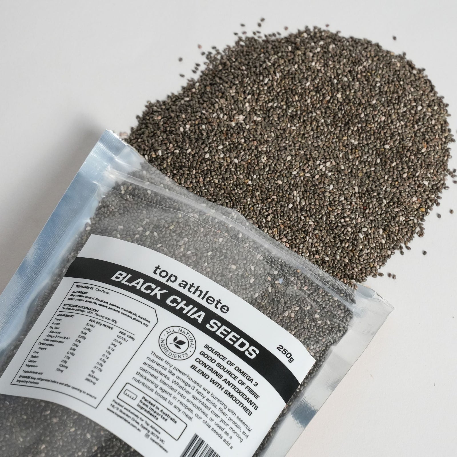 top athlete black chia seeds 250g