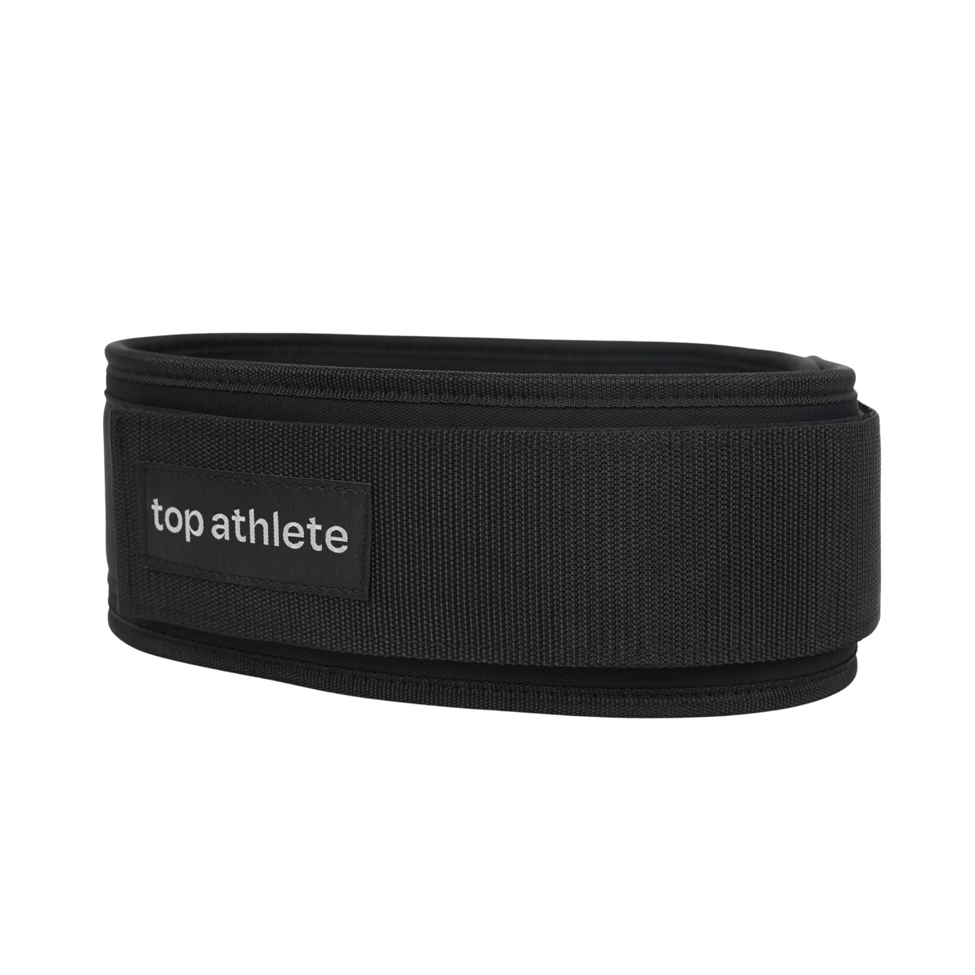 Black weight lifting belt with 'top athlete' logo