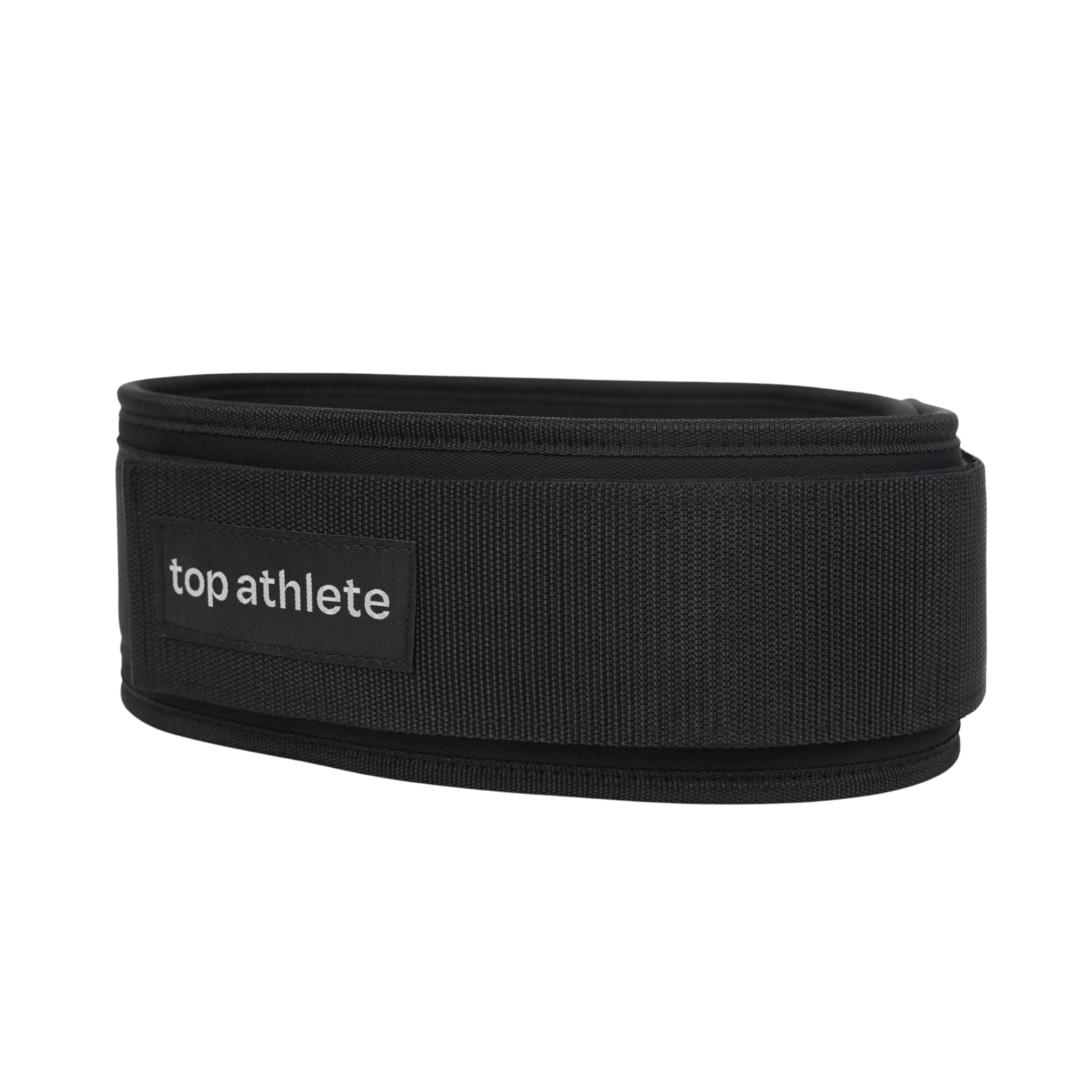 Black weight lifting belt with 'top athlete' logo