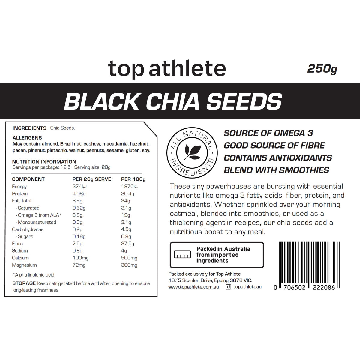 chia seeds nutritional panel 