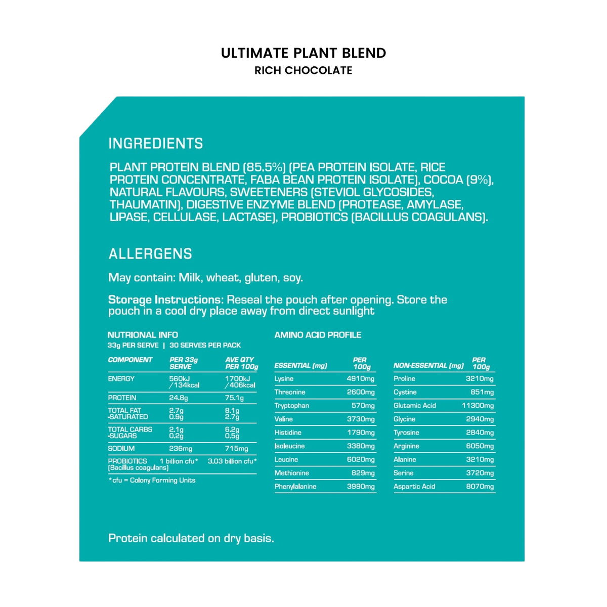 plant blend rich chocolate nutritional panel