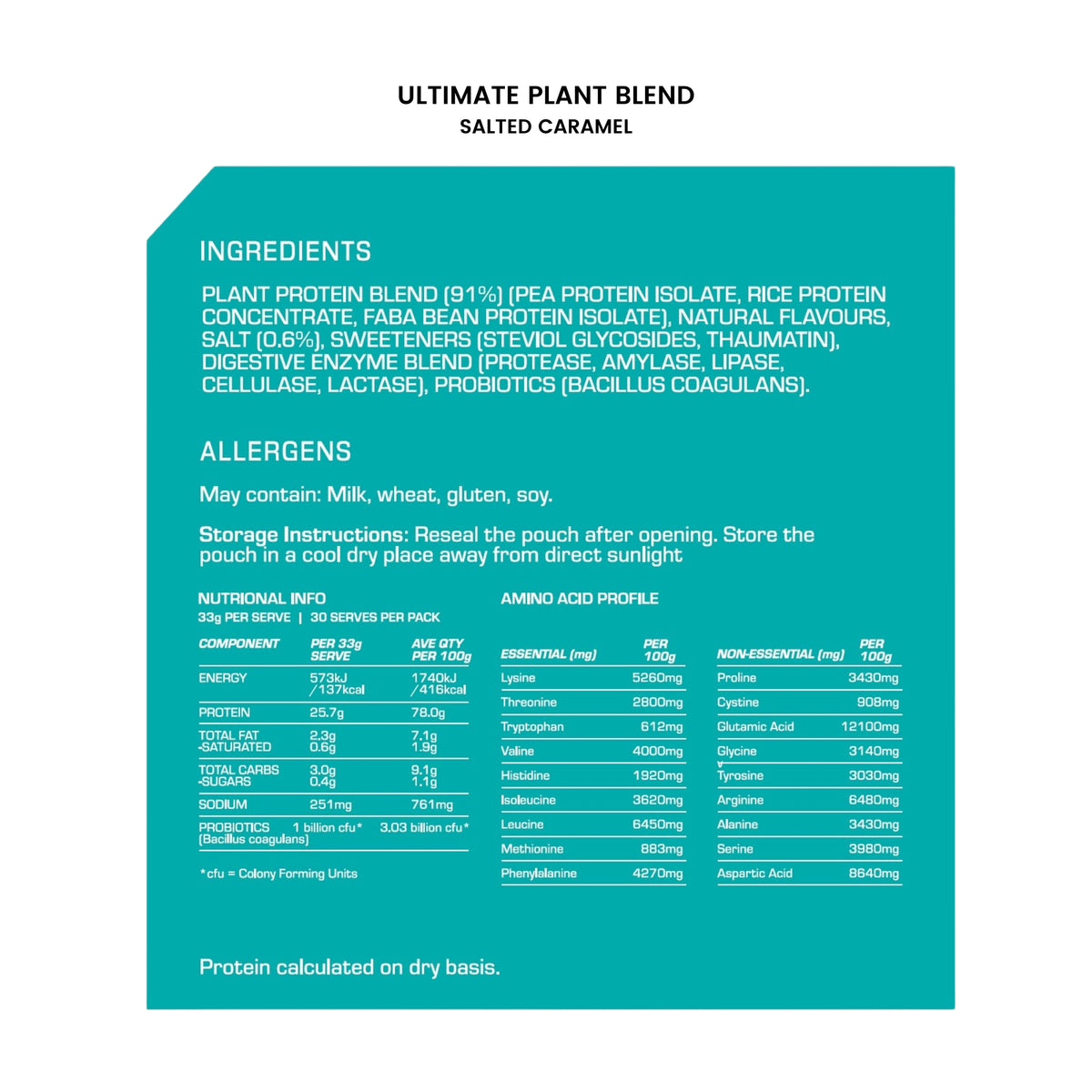 plant blend salted caramel nutritional panel