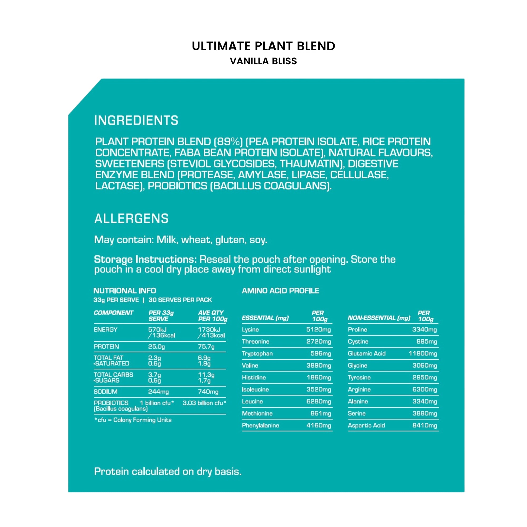 plant blend vanilla bliss nutritional panel