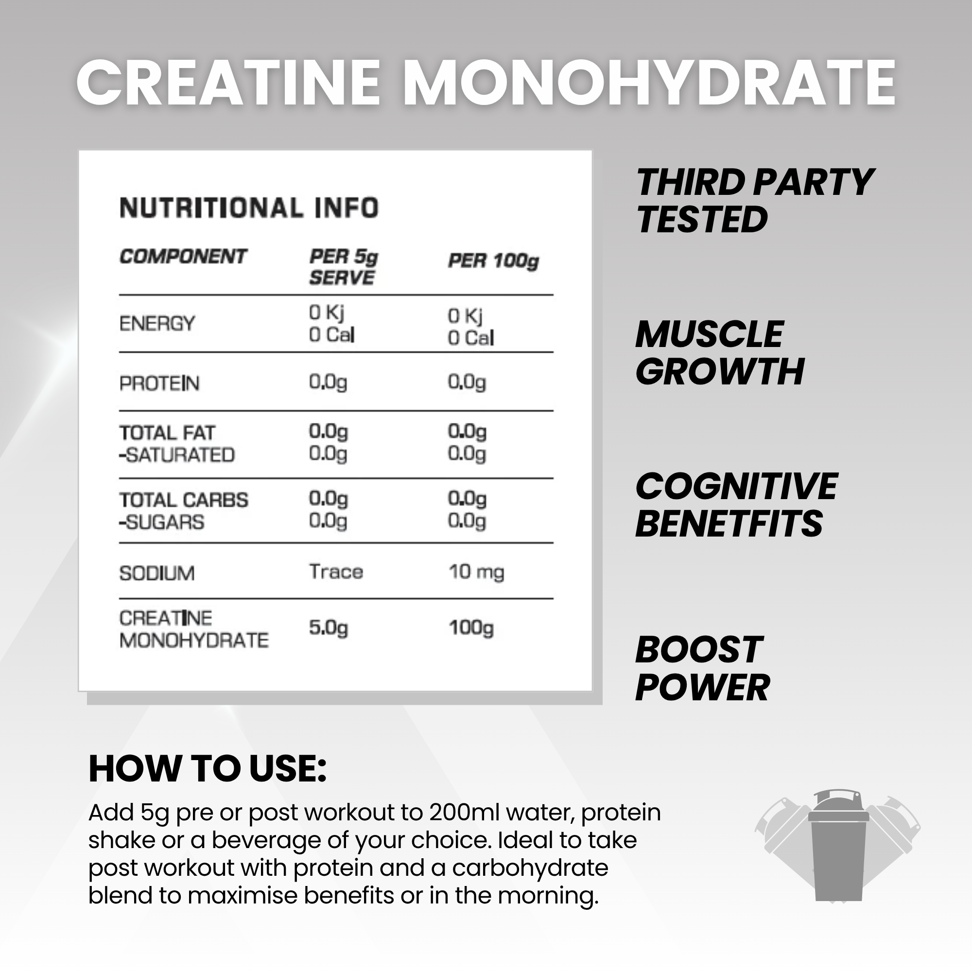 Pure Micronised Creatine Monohydrate | Third Party Tested | 500g