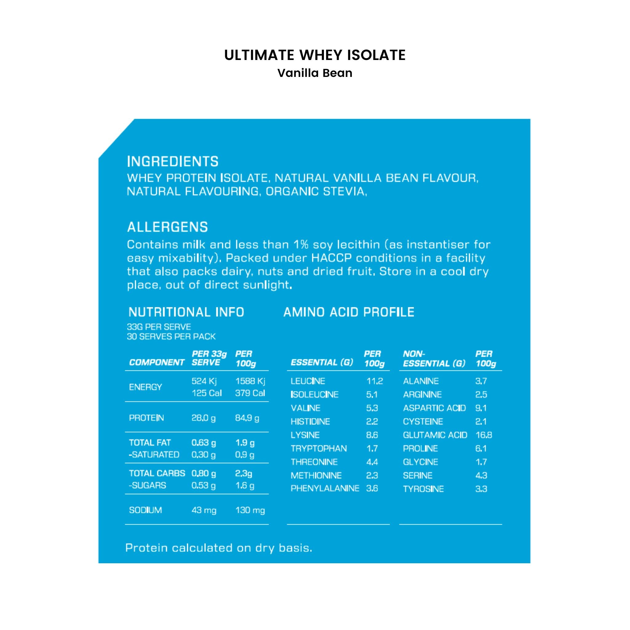Ultimate whey isolate vanilla bean nutritional information